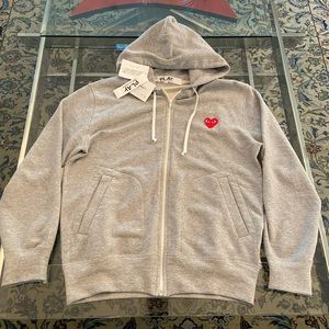 COMME DES GARCONS MULTI HEART ZIP HOODED SWEATSHIRT - GREY (Size-M)